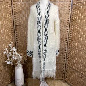 Elegant White and Black Women's Long Cardigan Sweater. Soft!!
